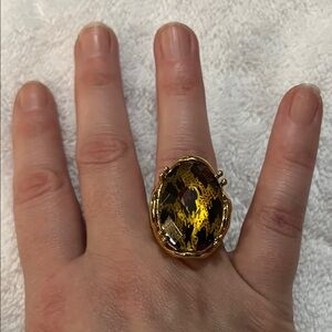 Gold and Black Leopard Statement Ring